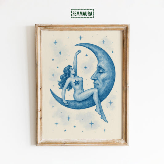 Moon Goddess Poster – Celestial Wall Print | Mystical Feminine Nude Art