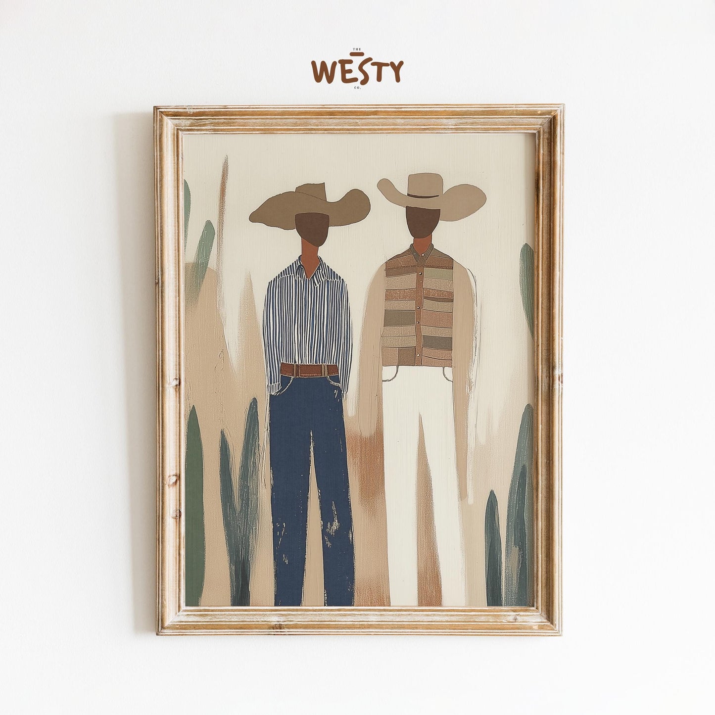 Cowboy Couple Print – Modern Minimal Western Wall Art