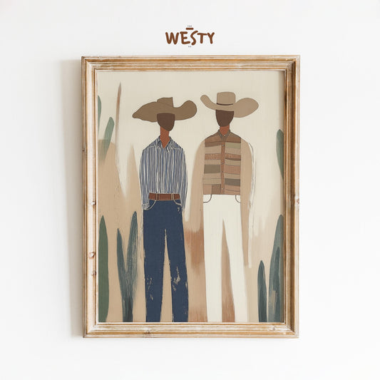 Cowboy Couple Print – Modern Minimal Western Wall Art