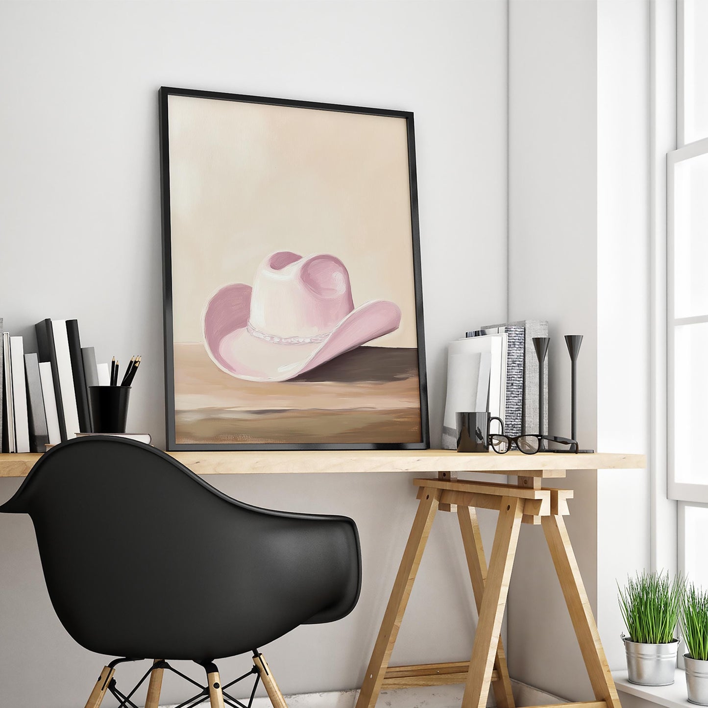 Pink Cowboy Hat Poster – Feminine Western Minimalist Wall Art