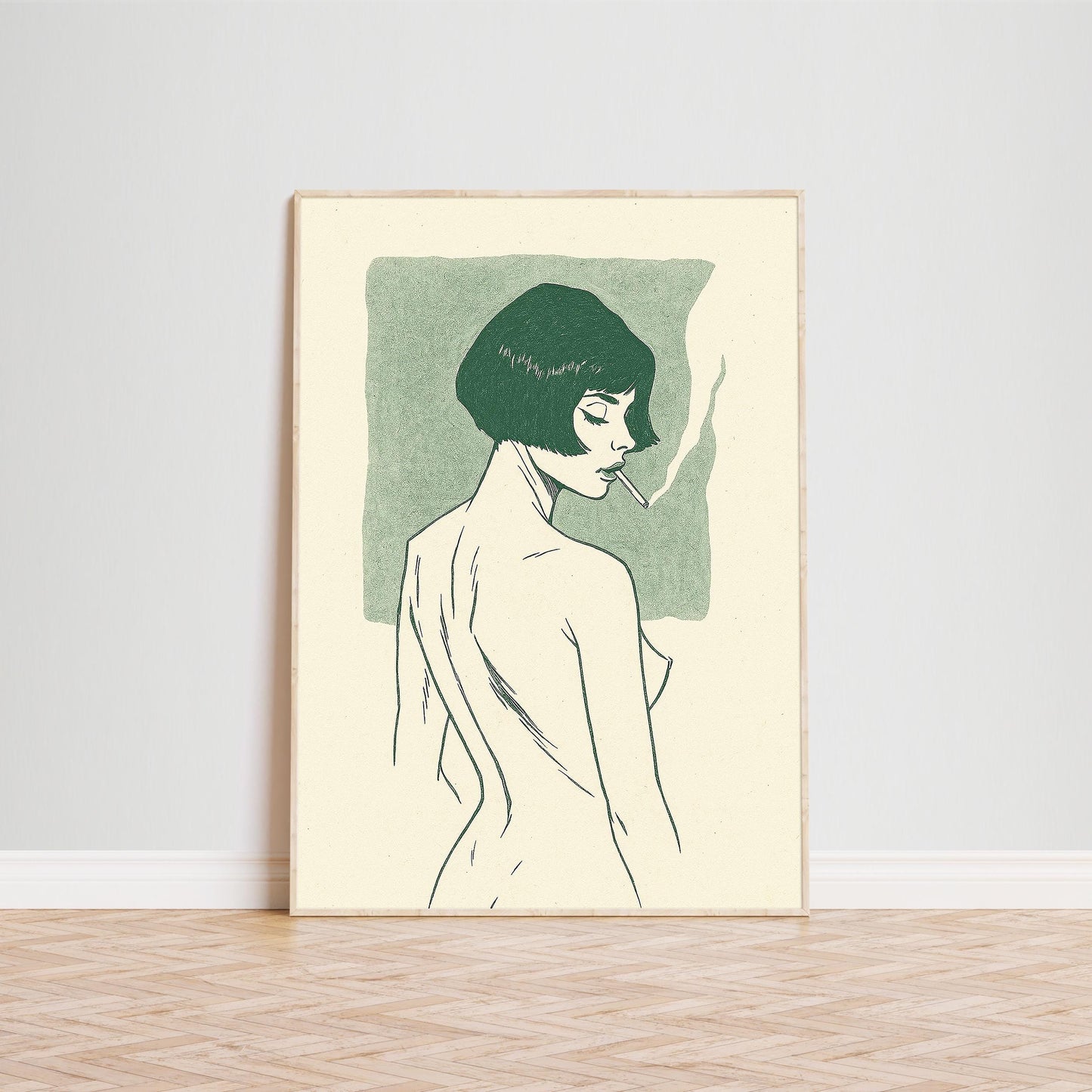 Smoky Woman Minimalist Poster – Elegant Line Art Print, French Retro Wall Decor
