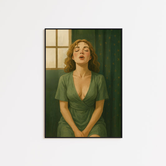 Feminine Art Print – Olive Green Artwork | Sensual Calm Poster for Bedroom Decor