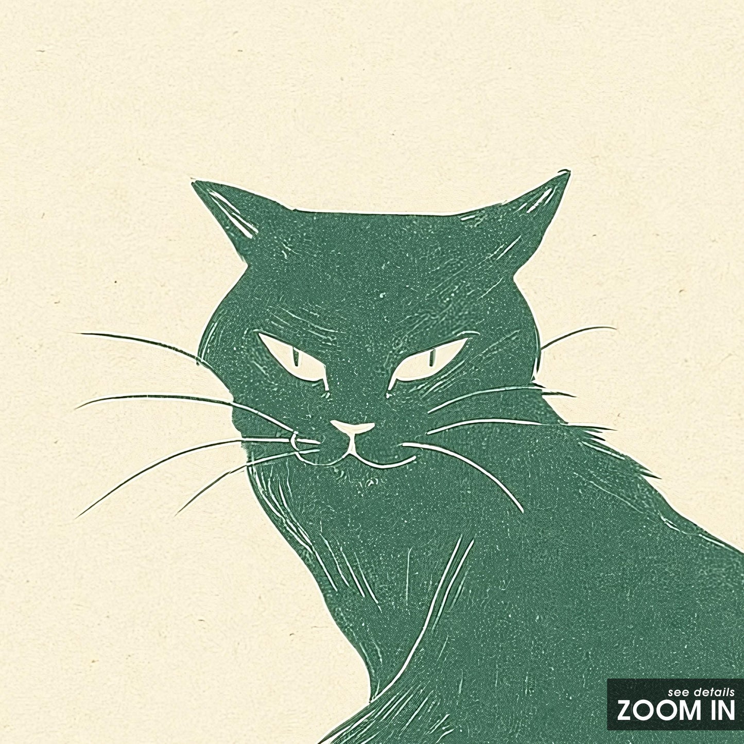 Confident Cat Poster – Minimal Line Art Print, Moody Green Feline Wall Decor