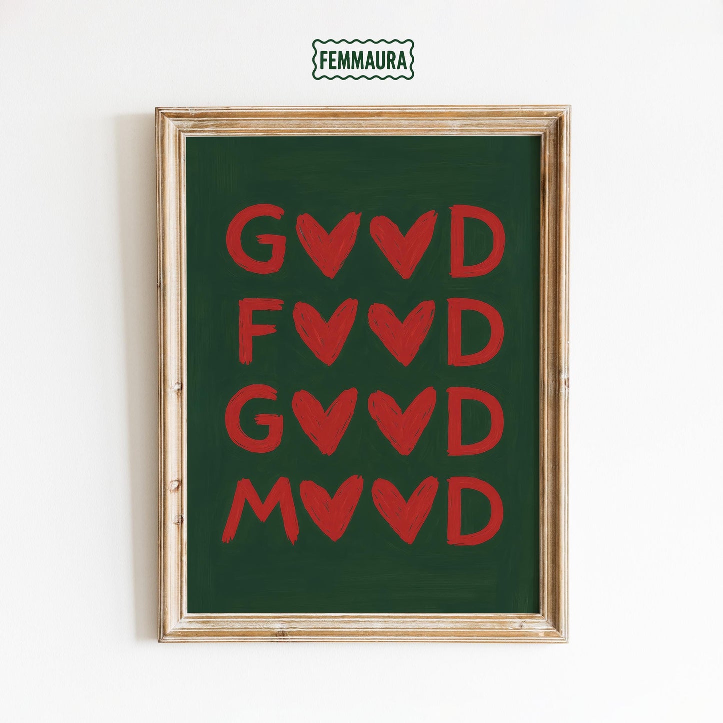 Good Mood Print – Playful Heart Lettering Typography Wall Art With Bold Red Green Design