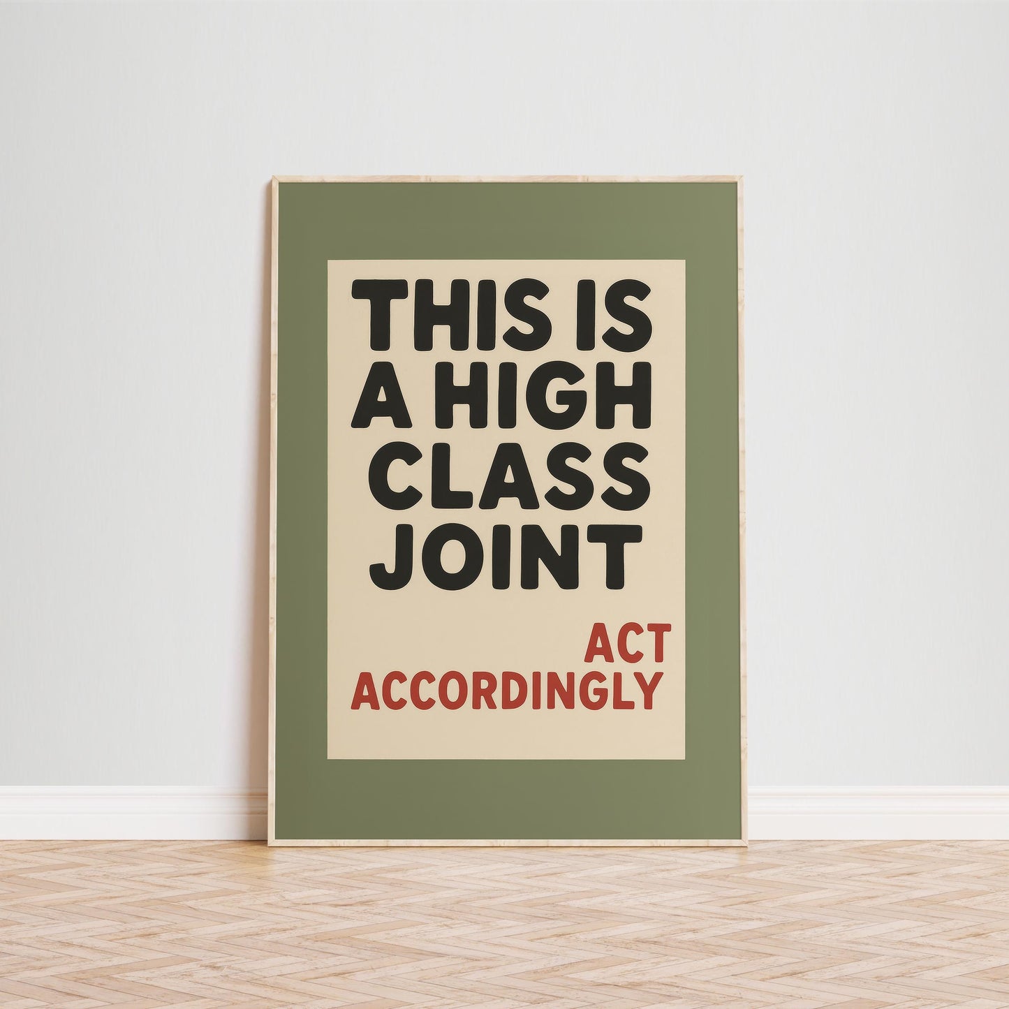 Retro Funny Poster – Olive Green Wall Art | Bold Midcentury Style Print