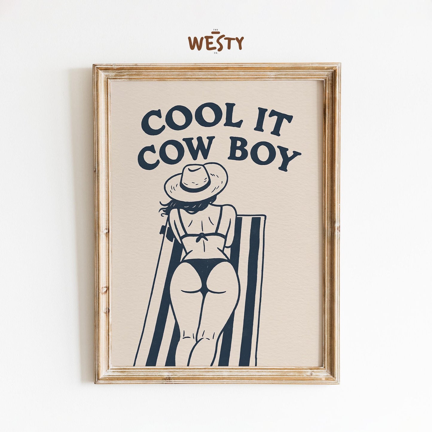 Cool It Cowboy Poster – Retro Cowgirl Bikini Print for Summer Wall Decor