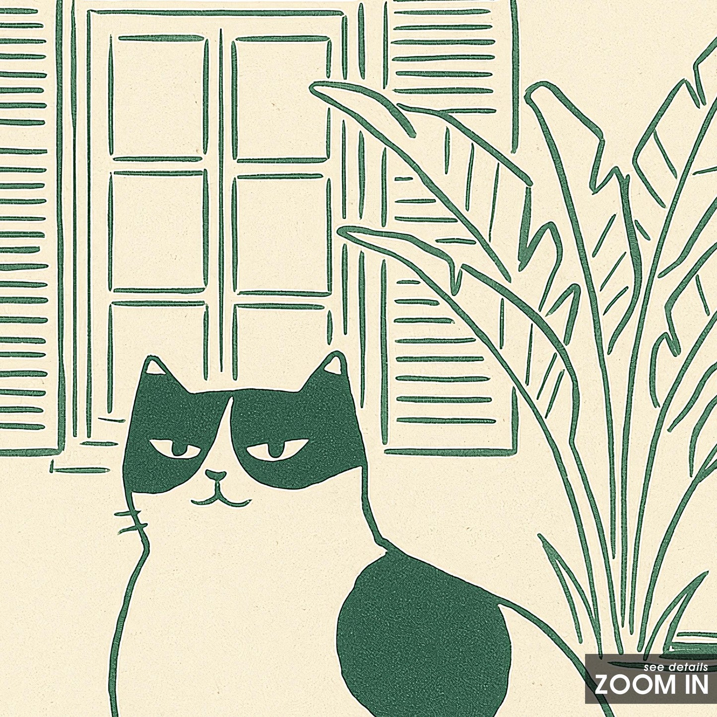 Window Cat – Minimal Line Art Poster, Calm Vintage Home Illustration