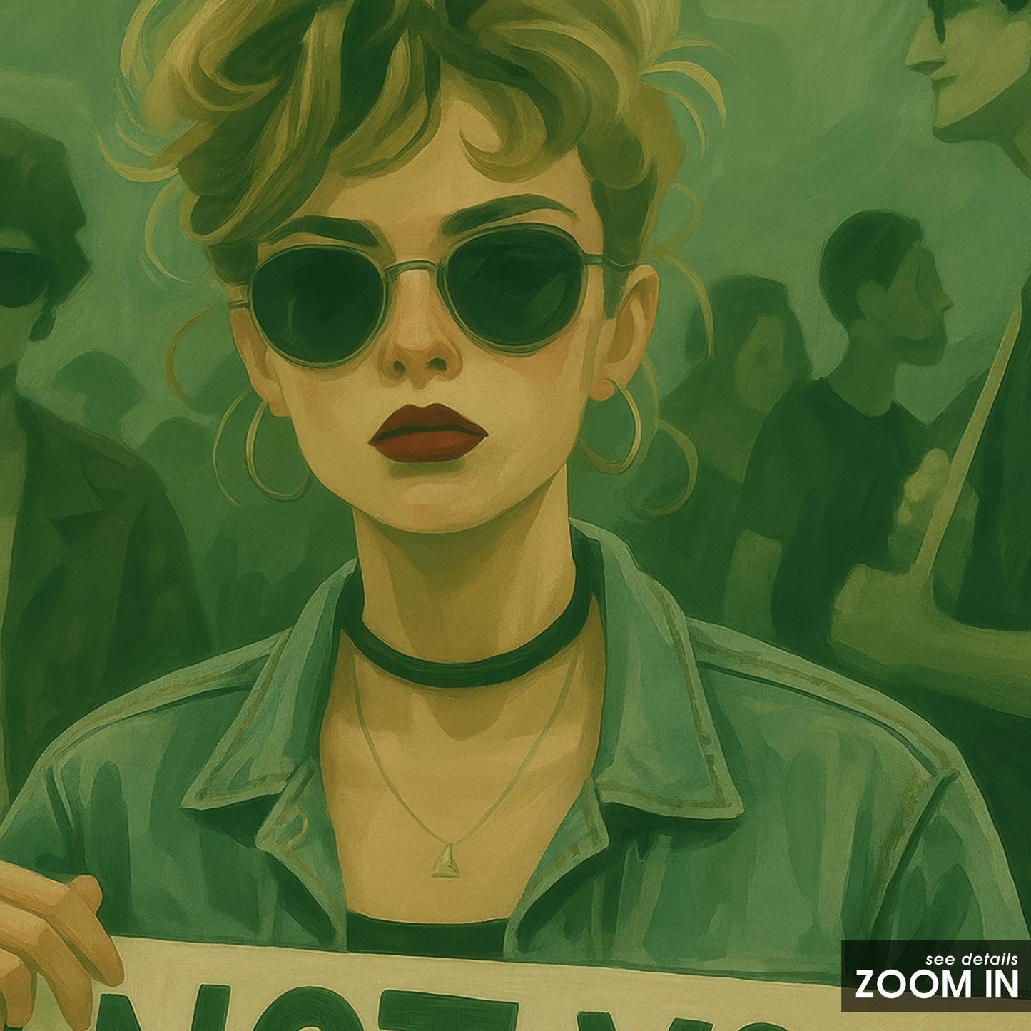 Feminist Protest Poster – Retro Wall Art with Bold Woman Decor & Green Protest Art