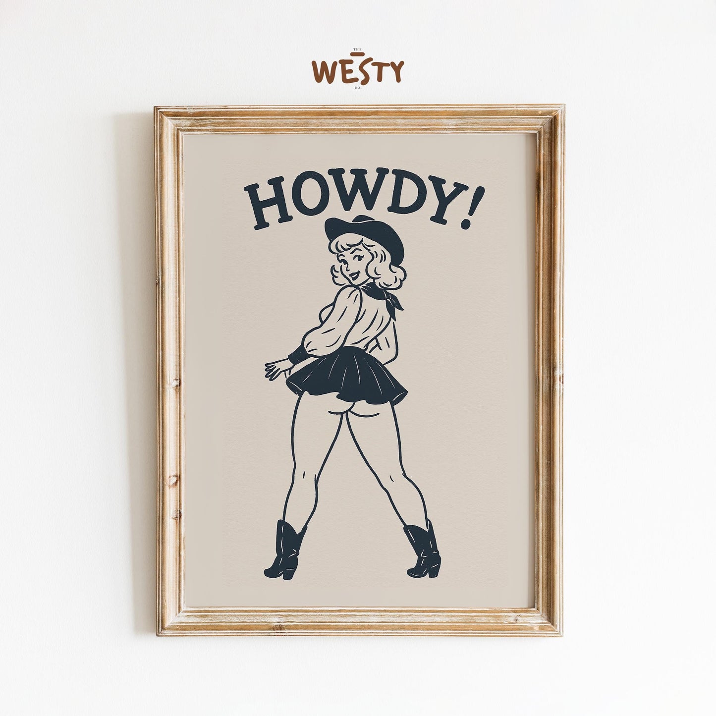 Howdy Cowgirl Print – Retro Western Pin-Up Poster for Bold Wall Decor