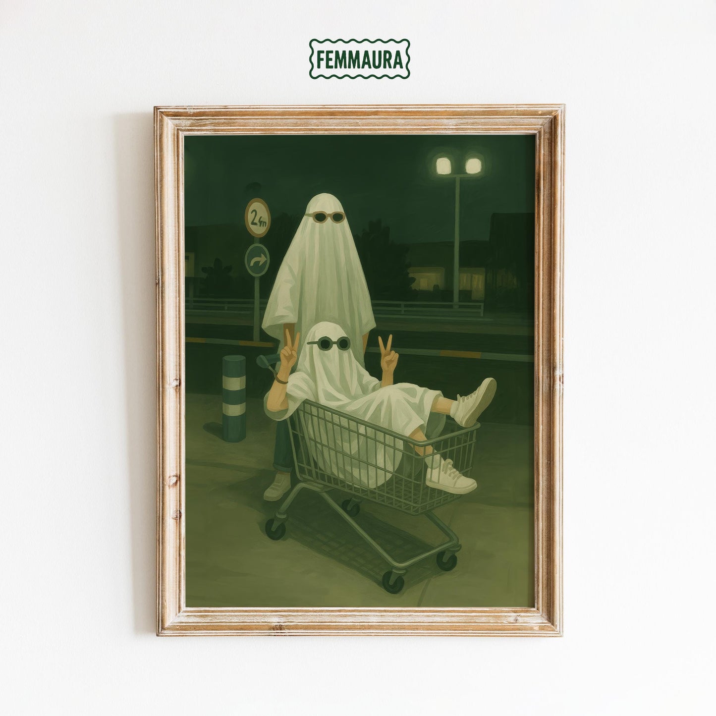 Quirky Ghost Wall Art – Playful Spooky Chic Poster With Ghost Shopping Cart