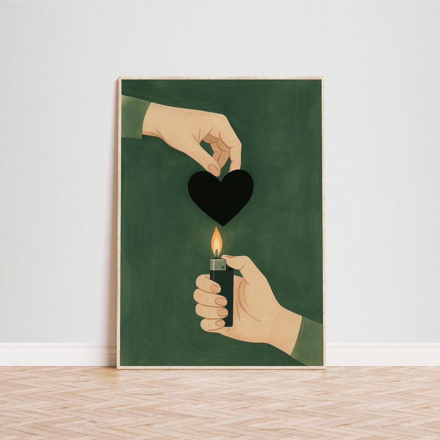 Burning Heart Poster – Moody Retro Wall Art With Symbolic Flame Design