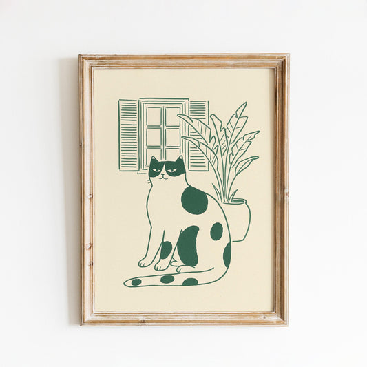 Window Cat – Minimal Line Art Poster, Calm Vintage Home Illustration