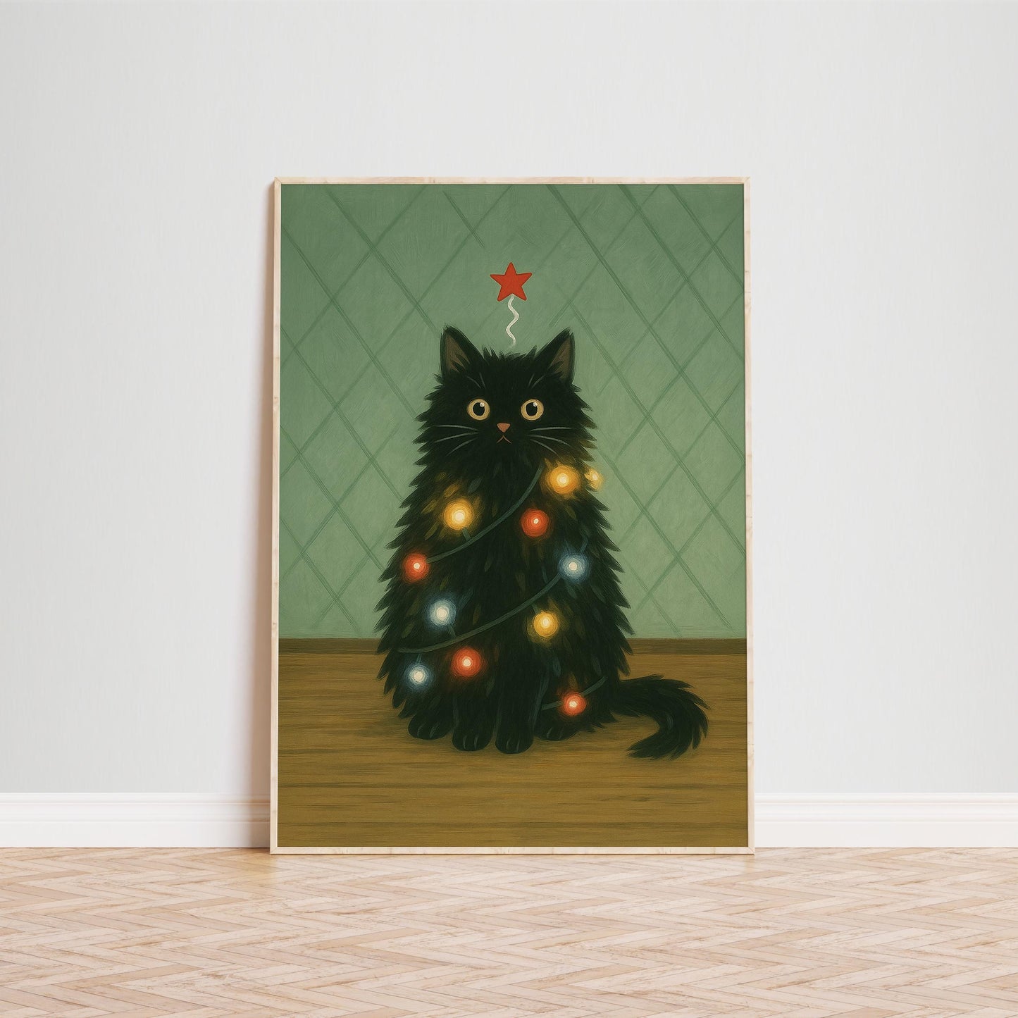 Christmas Cat Poster – Retro Holiday Art With Funny Black Cat Artwork