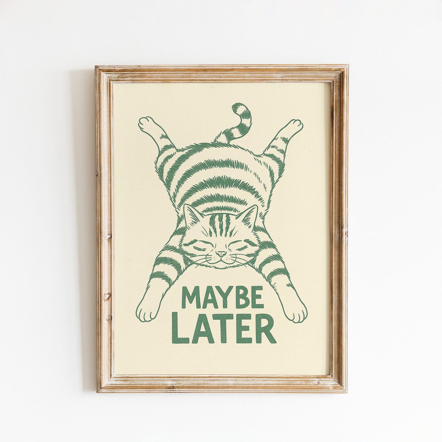 Maybe Later Cat – Funny Minimal Line Art Poster, Lazy Mood Wall Print
