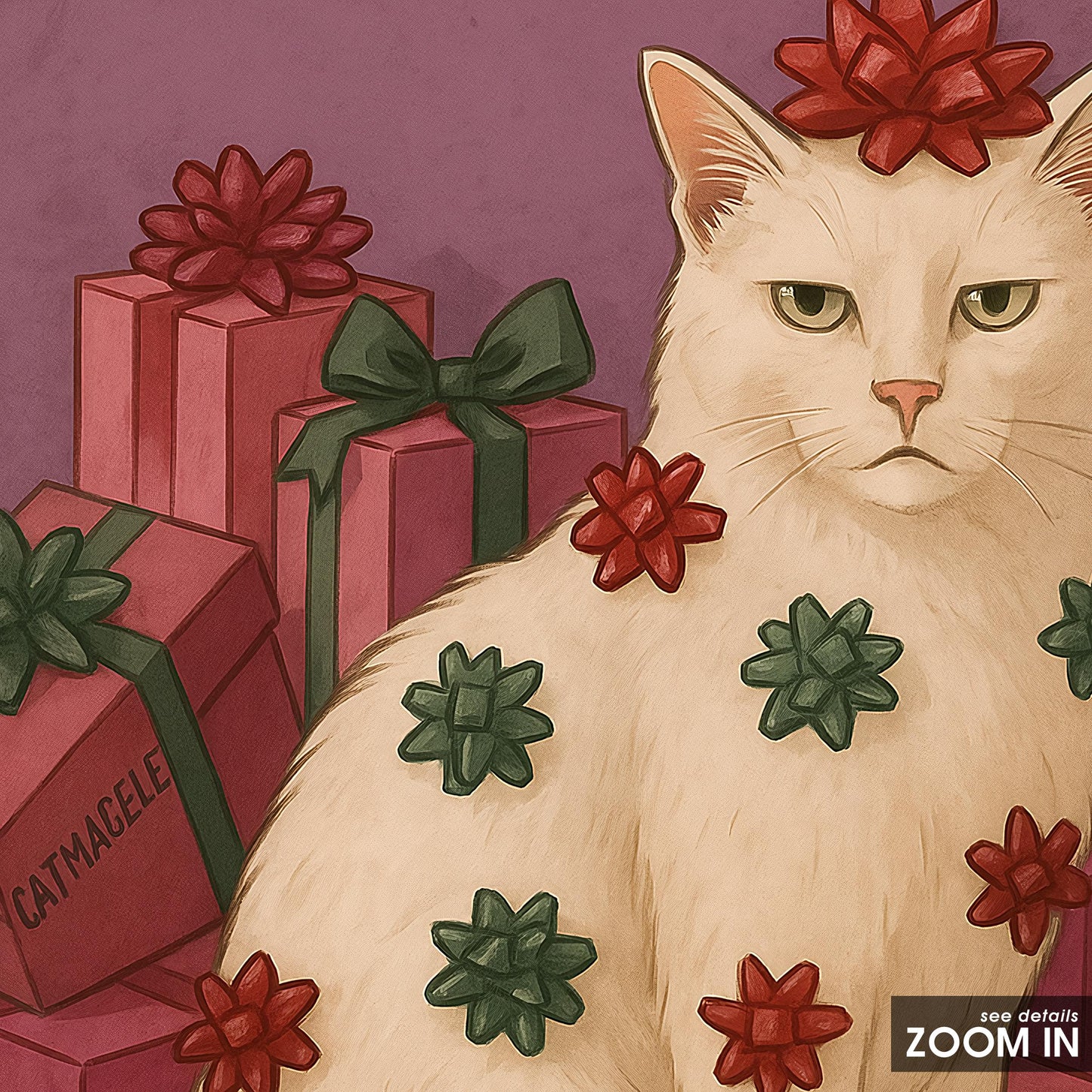 Christmas Cat Poster - Funny Cat Print With Retro Xmas Art & Cozy Holiday Decor