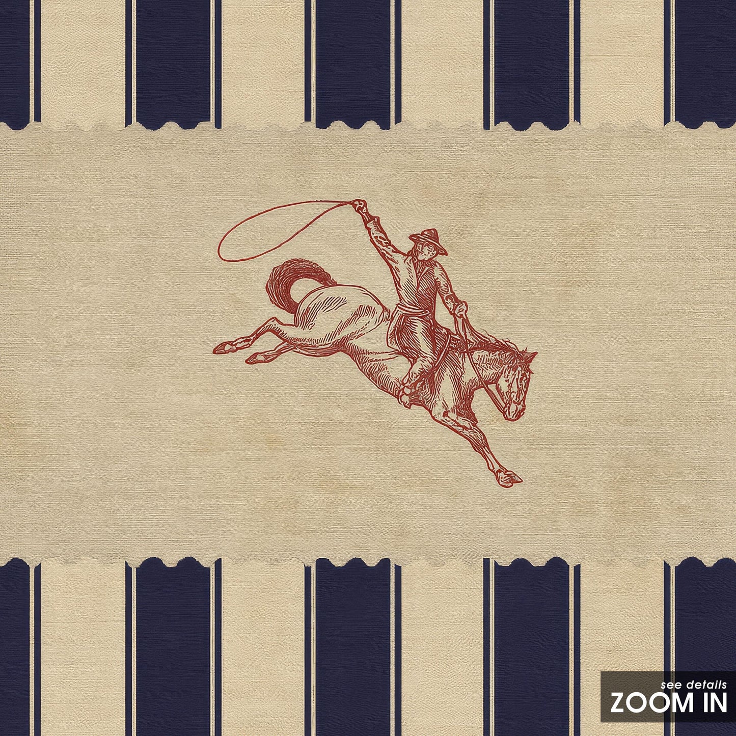 Western Cowboy Wall Art – Vintage Rodeo Print with Striped Background Design