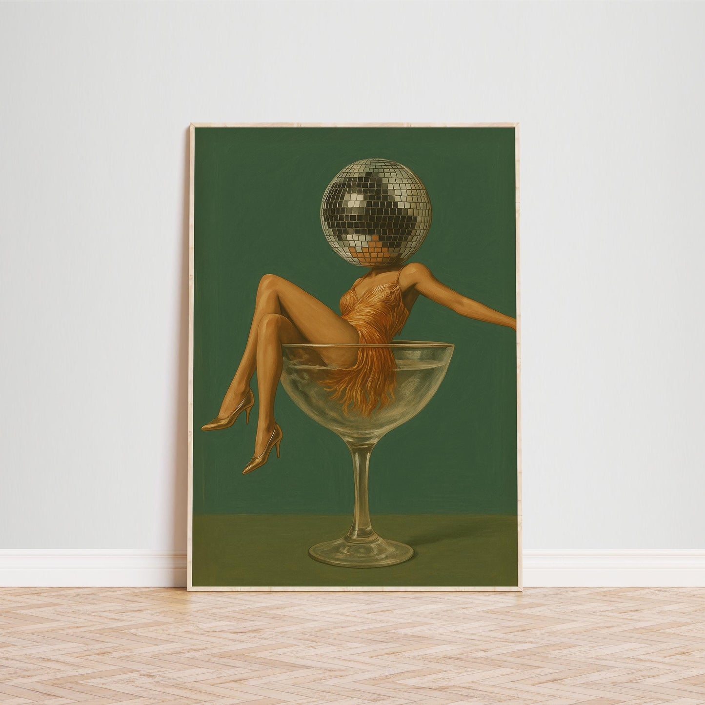 Disco Lady Poster – Retro Glam Art | Vintage Nightlife Print & Bold Green Gold Design