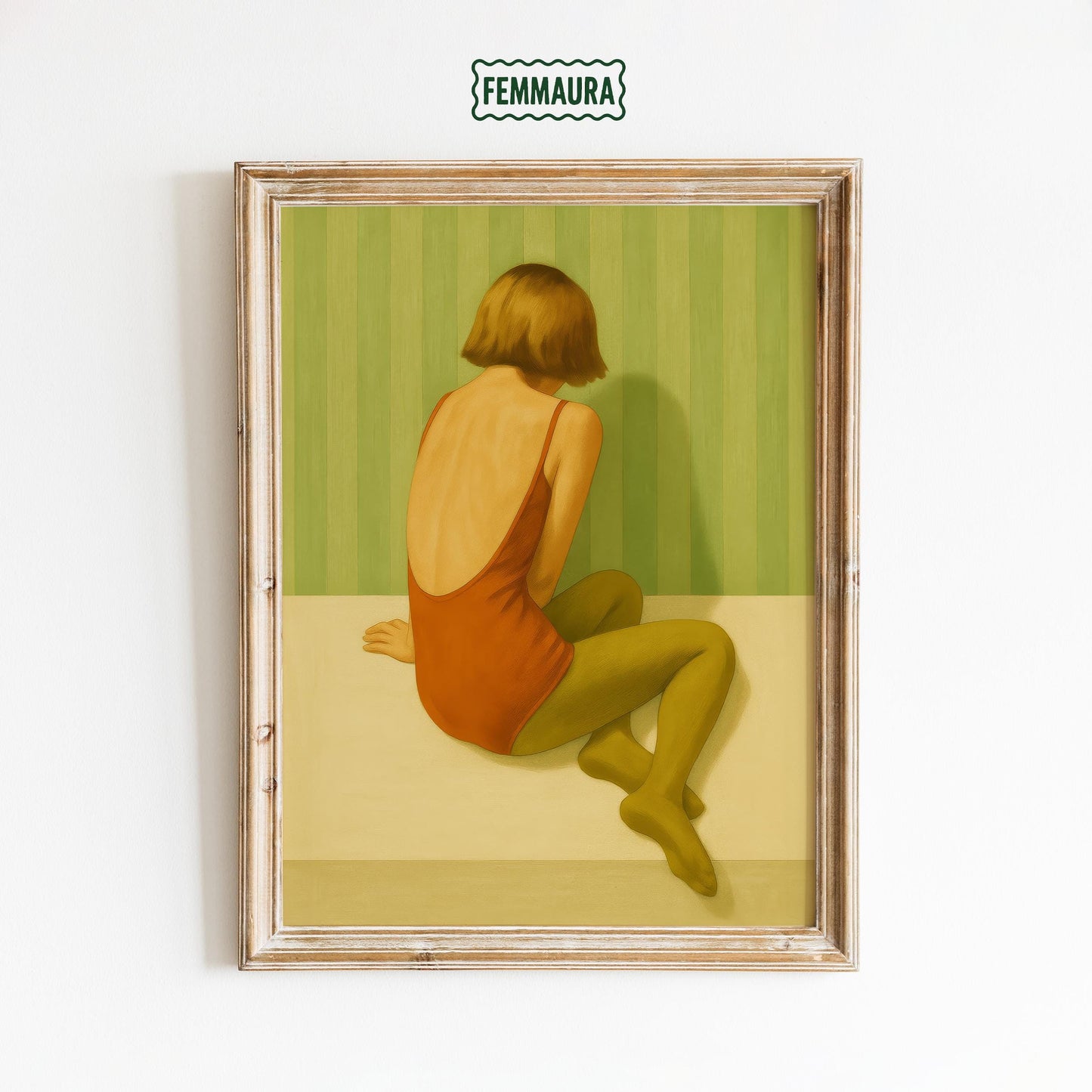 Minimalist Retro Wall Art – Vintage Style Print With Sitting Woman Art