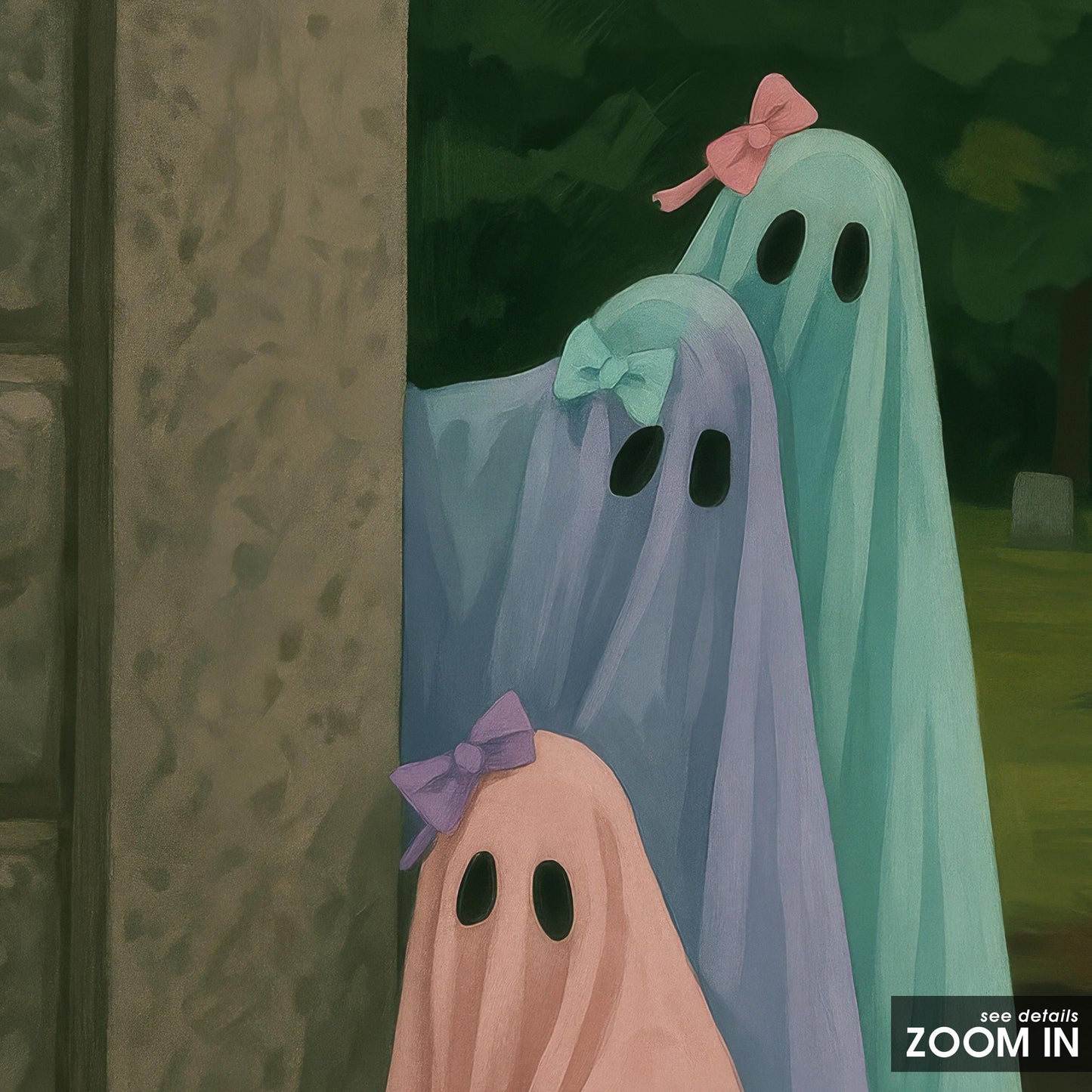 Colorful Ghost Wall Art – Whimsical Pastel Trio Print | Gothic Decor