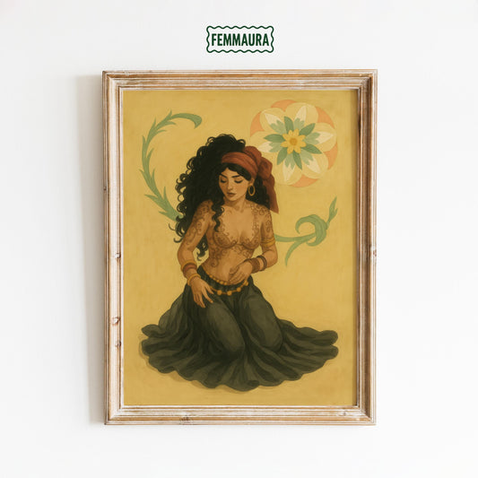 Bohemian Wall Art – Mystical Feminine Gypsy Woman Poster | Vintage Earth Tone Print