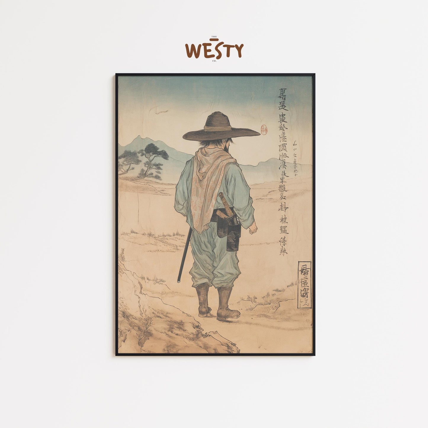Lone Ronin Cowboy Poster – Japanese Western Minimalist Wall Art