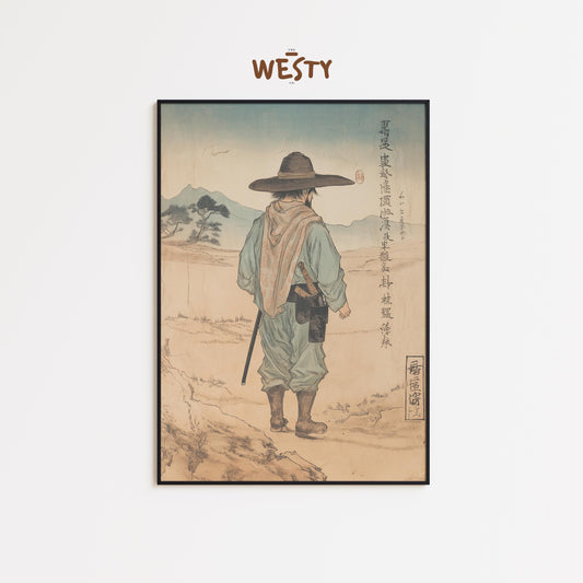 Lone Ronin Cowboy Poster – Japanese Western Minimalist Wall Art