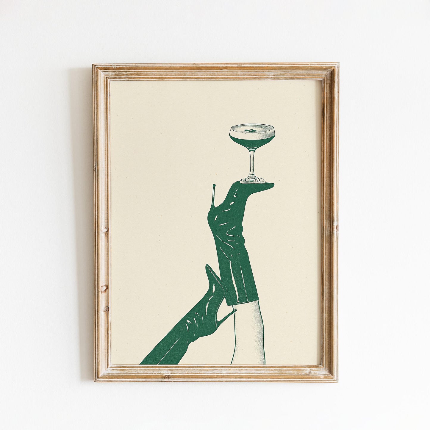 Champagne Balance Poster – Minimal Heels and Cocktail Line Art Print