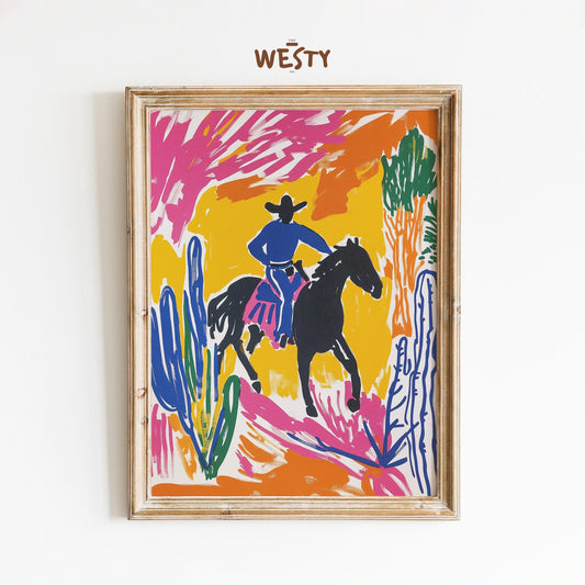 Desert Cowboy Ride – Bold Western Pop Art Poster
