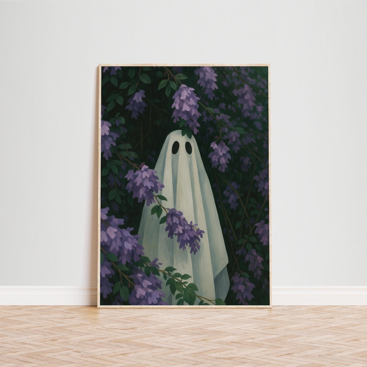 Gothic Nature Wall Art – Whimsical Ghost Floral Print for Dark Academia Decor