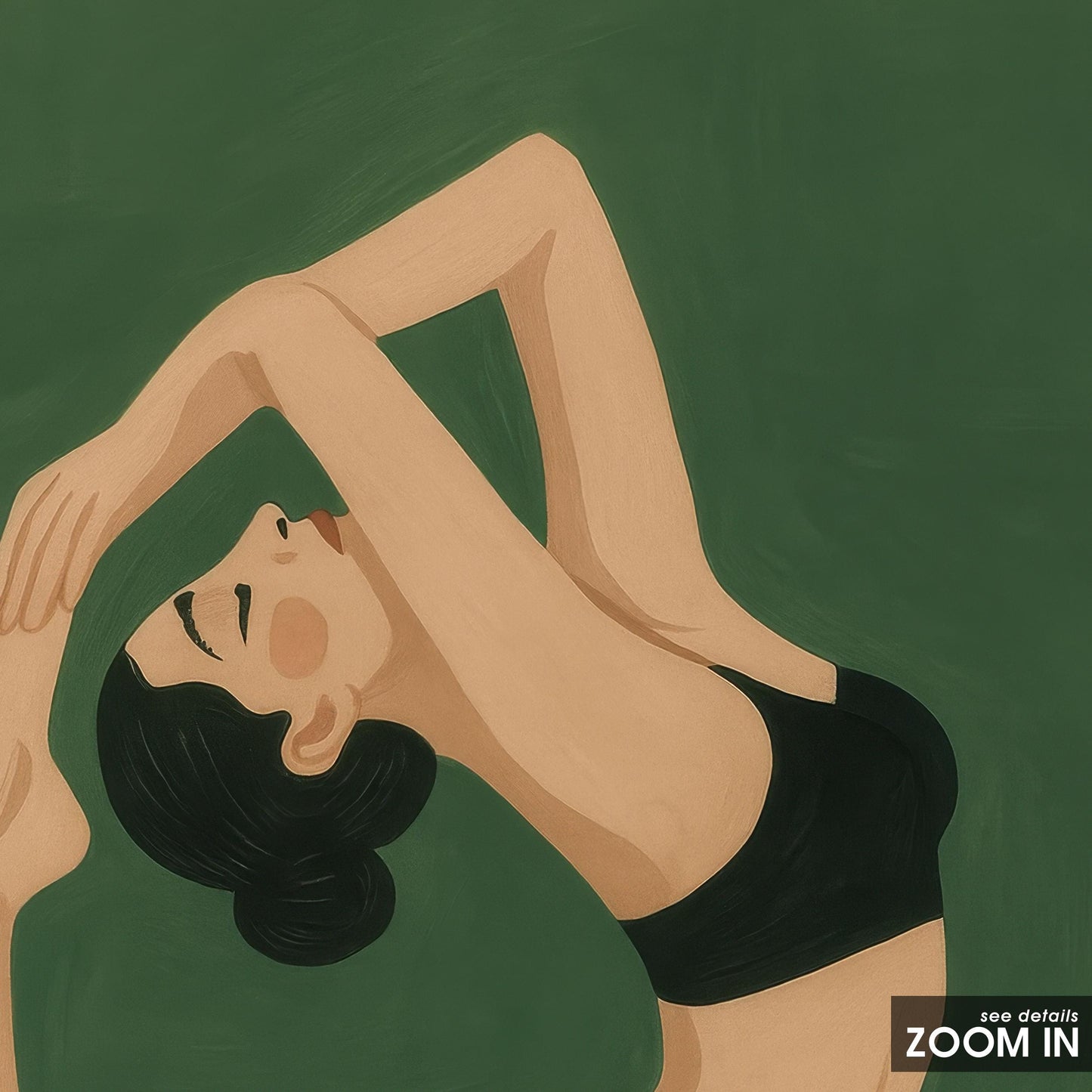 Champagne Yoga Art Print – Playful Retro Woman Poster | Green Wall Decor