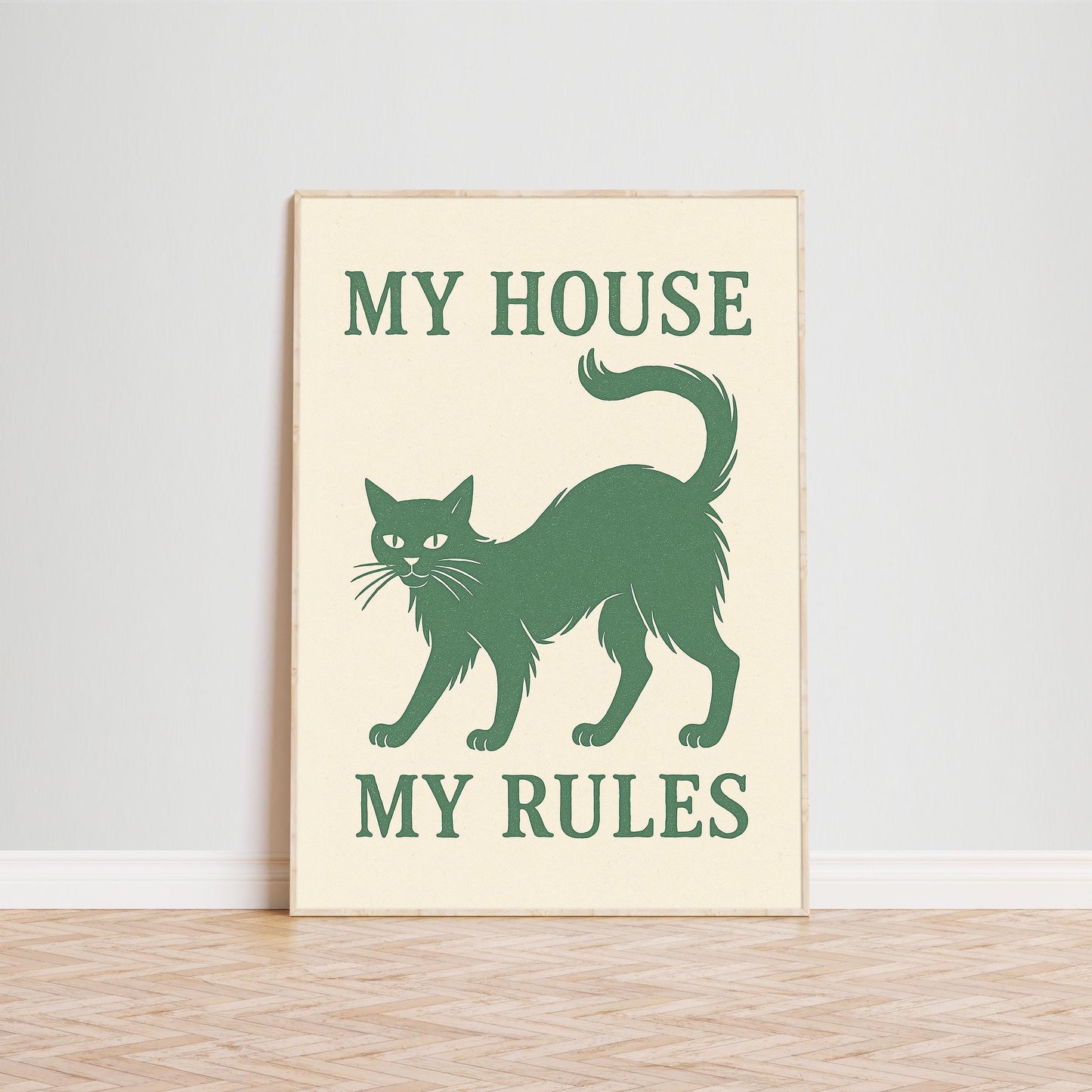 My House My Rules Poster – Funny Cat Wall Art for Pet Lovers, Retro Home Decor