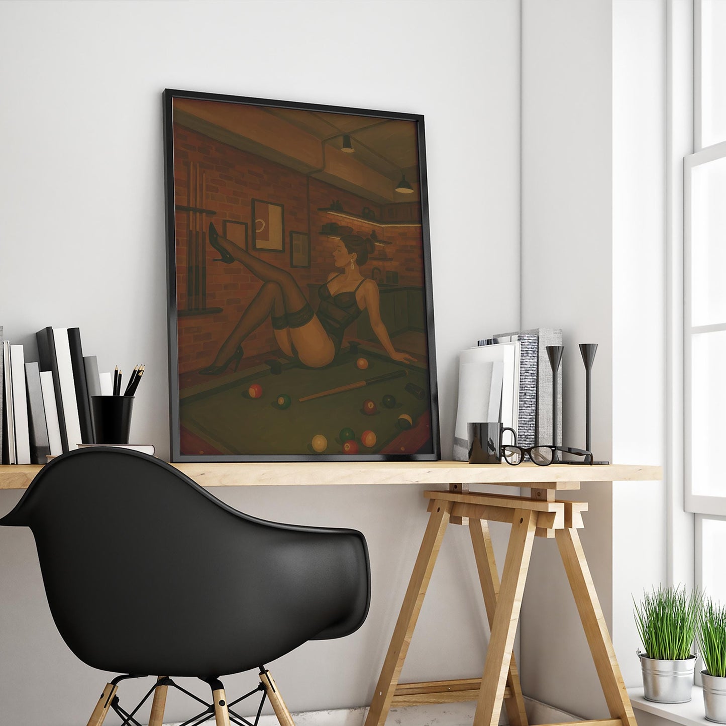 Billiards Pin Up Poster – Femme Fatale Artwork | Retro Game Room Decor