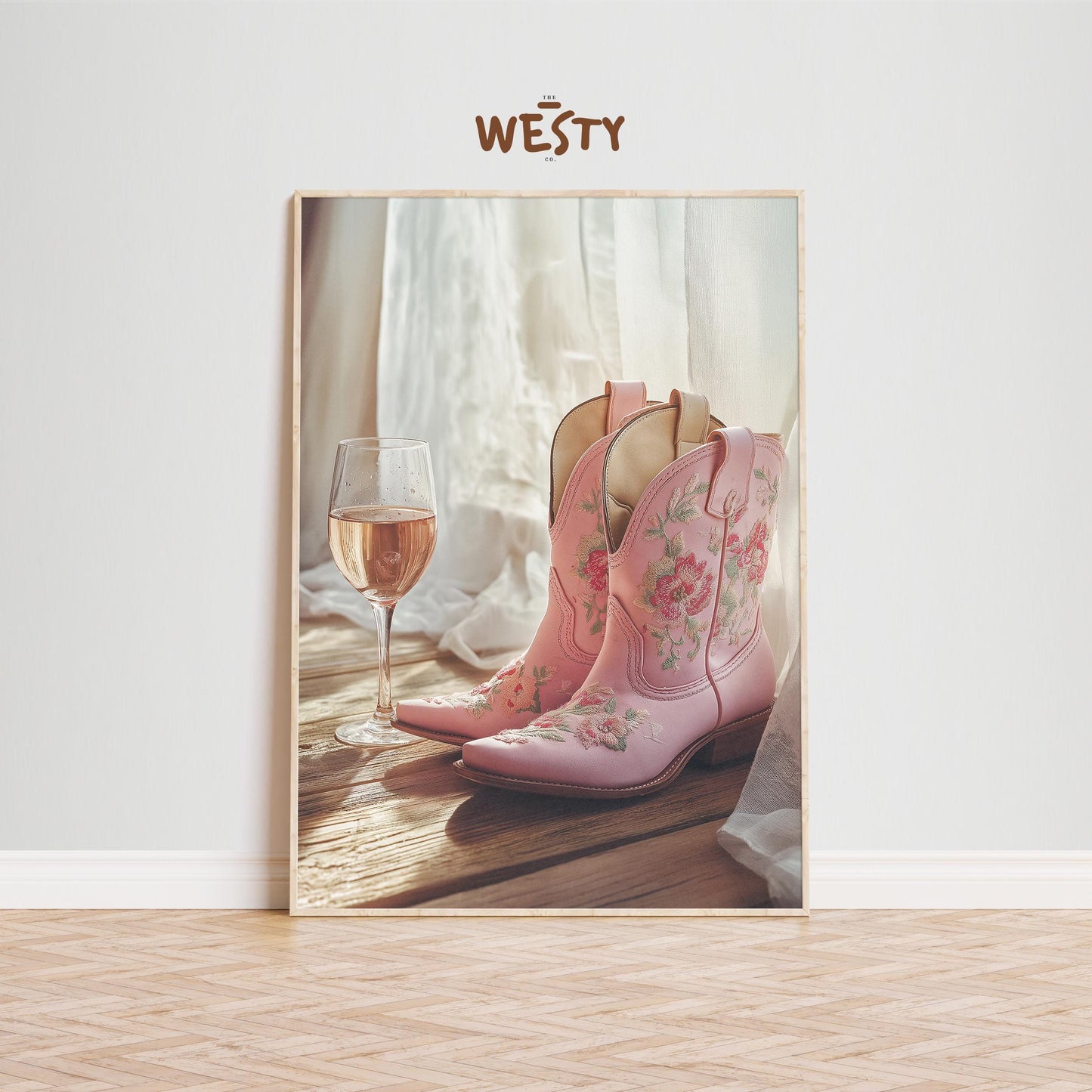 Floral Pink Cowgirl Boots with Rosé – Feminine Western Still Life
