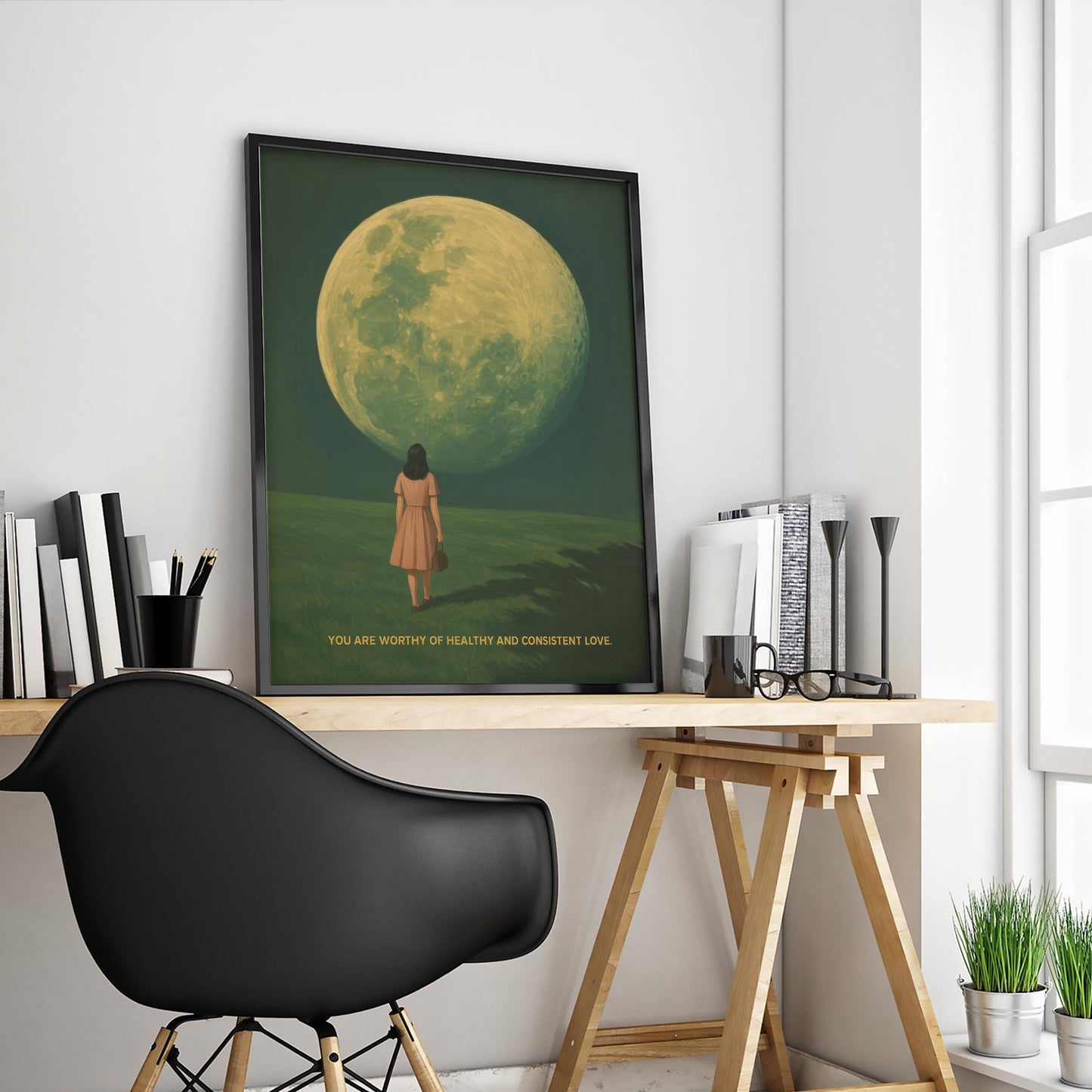 Surreal Moon Art Print – Celestial Wall Decor With Inspirational Affirmation