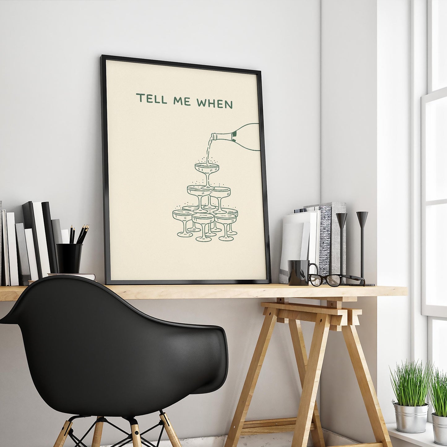 Tell Me When Poster – Champagne Tower Minimalist Wall Art