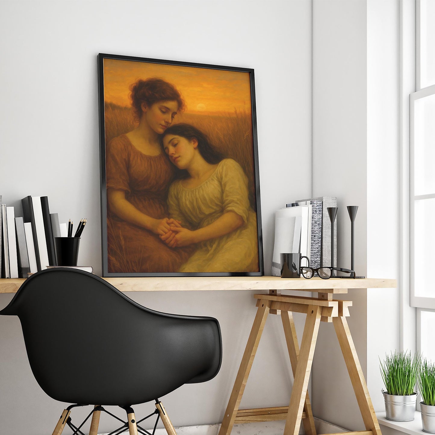 Lesbian Fine Art Poster – Romantic Wall Art With Golden Hour Wheat Field