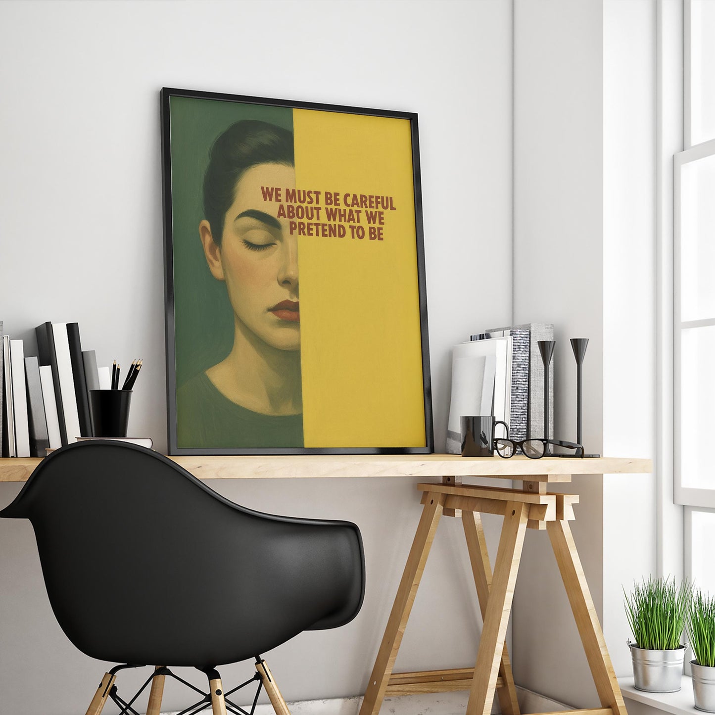 Minimalist Wall Art – Thoughtful Poster With Moody Portrait & Motivational Quote