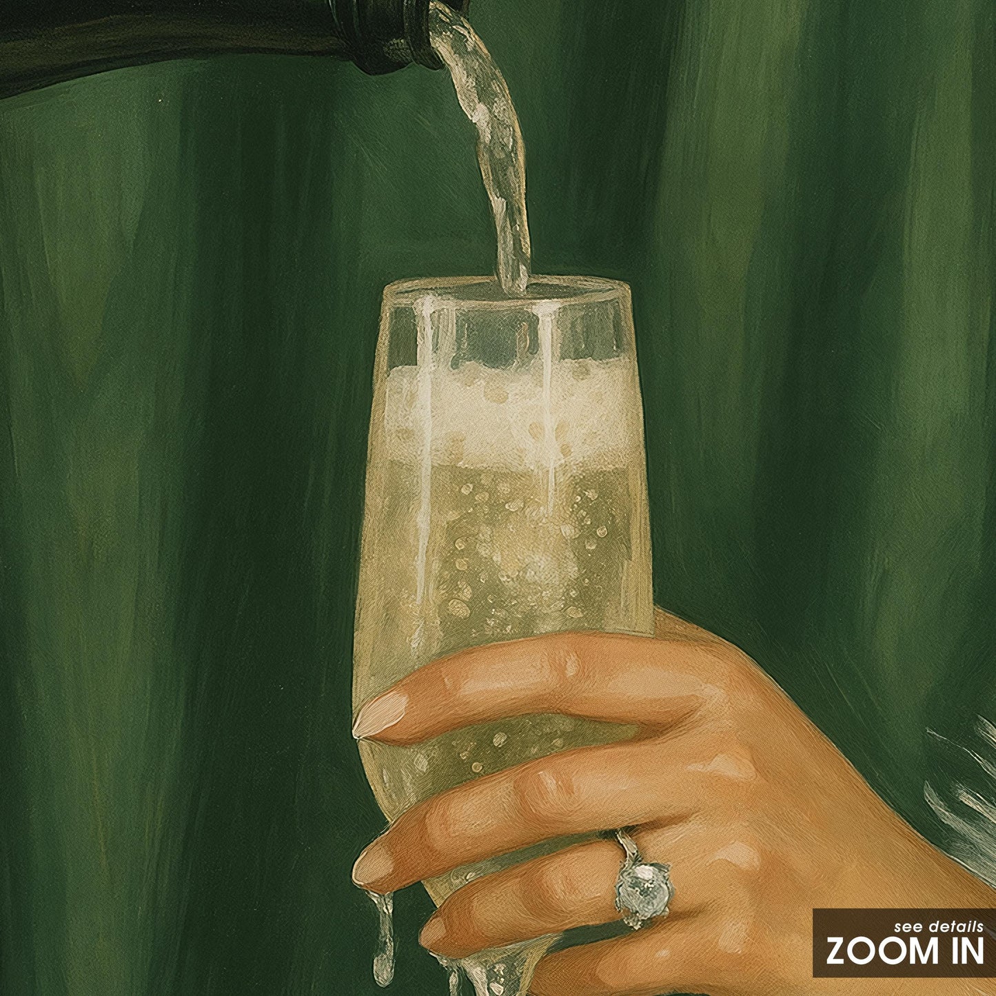 Feminine Luxe Art Print – Champagne Wall Art | Deep Green & Gold Decor