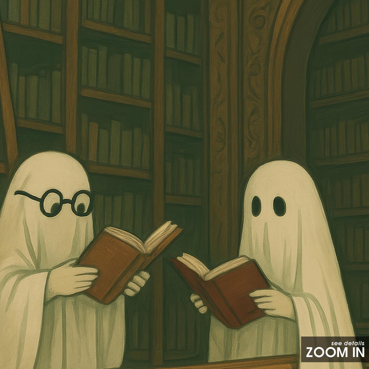 Ghost Library Poster – Dark Academia Art | Spooky Wall Print With Moody Gothic Tones