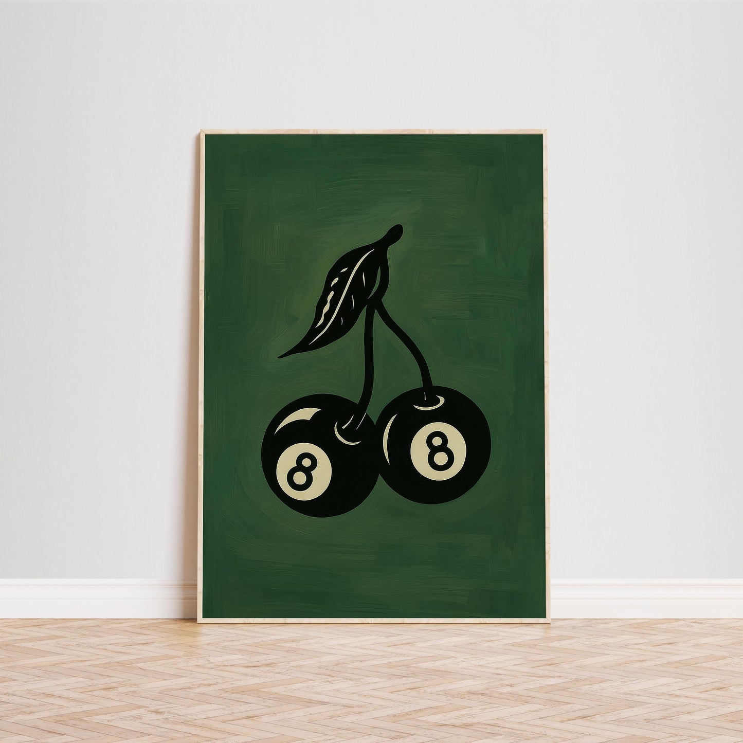 8 Ball Cherry Poster – Retro Wall Art | Bold Green Game Room Decor