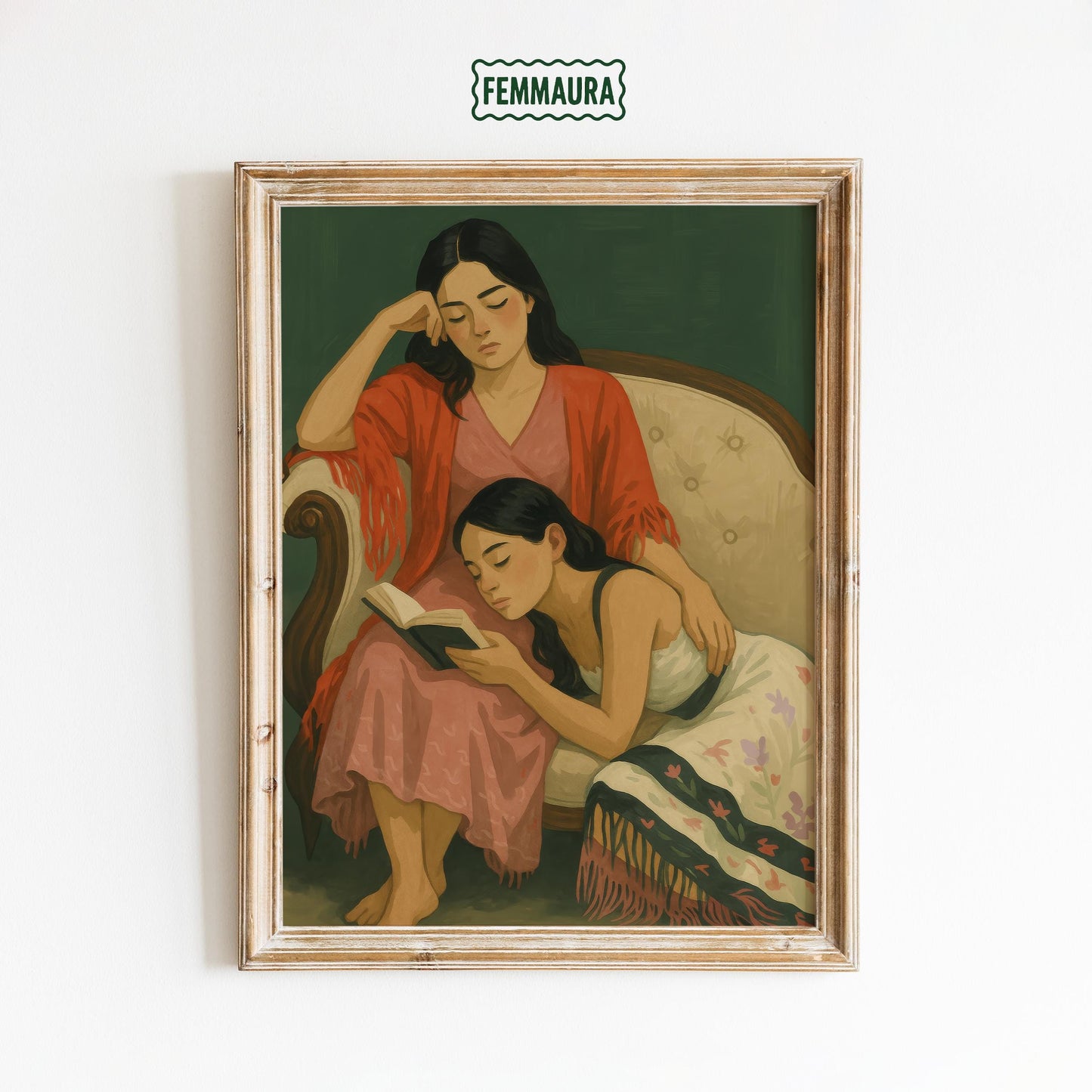 Sapphic Art Print – Soft Feminine Poster | Intimate Reading Moment Wall Decor