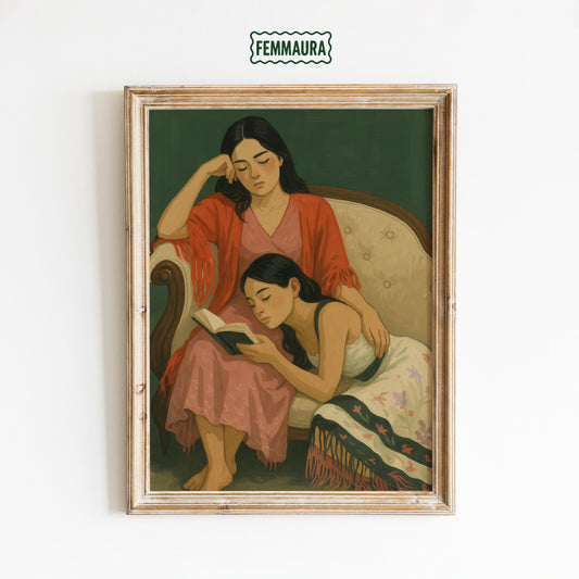 Sapphic Art Print – Soft Feminine Poster | Intimate Reading Moment Wall Decor