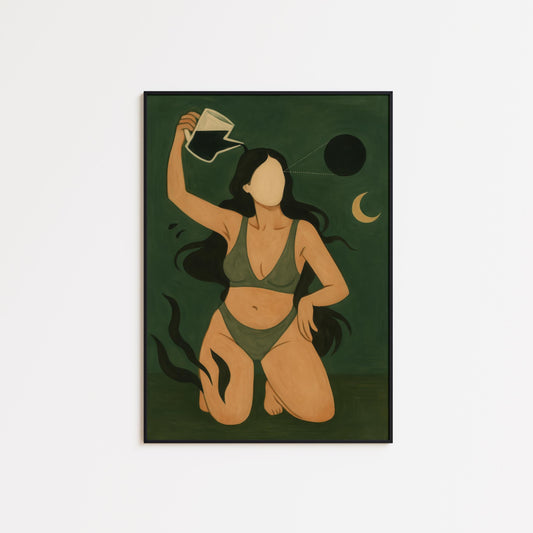 Feminine Energy Poster – Abstract Woman Print | Surreal Moon Phase Art