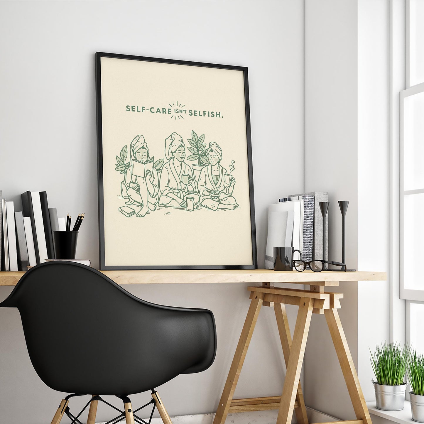 Self Care Poster – Mindful Line Art Print | Feminine Wellness Wall Art Decor