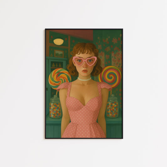 Retro Candy Poster – Playful Pop Art Print With Vintage Sweet Girl Decor