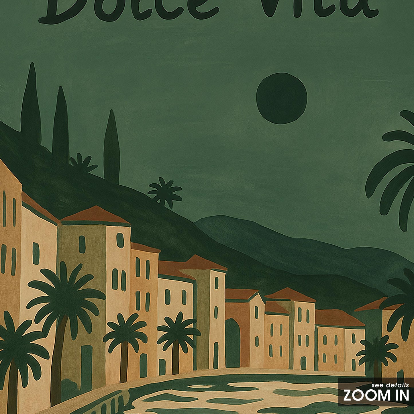 Vintage Italian Poster – Olive Green Mediterranean Wall Art | Coastal Travel Print