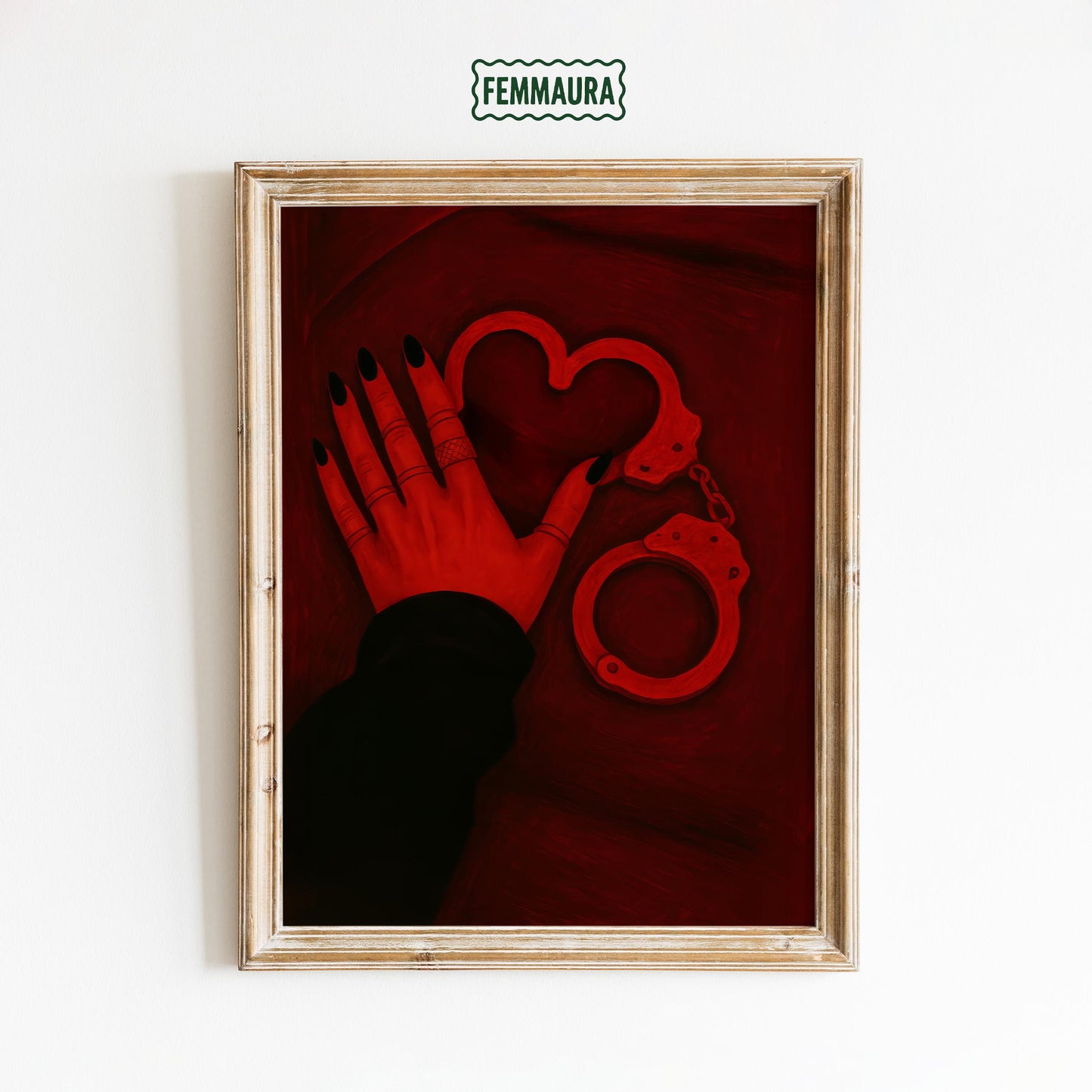 Gothic Love Wall Poster – Dark Gothic Artwork With Heart Shaped Handcuffs