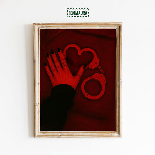 Gothic Love Wall Poster – Dark Gothic Artwork With Heart Shaped Handcuffs