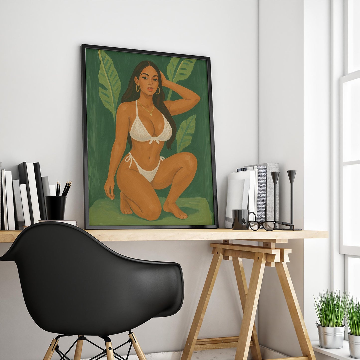 Curvy Goddess Art Print - Tropical Wall Art | Empowering Boudoir Poster, Feminine Bedroom Decor