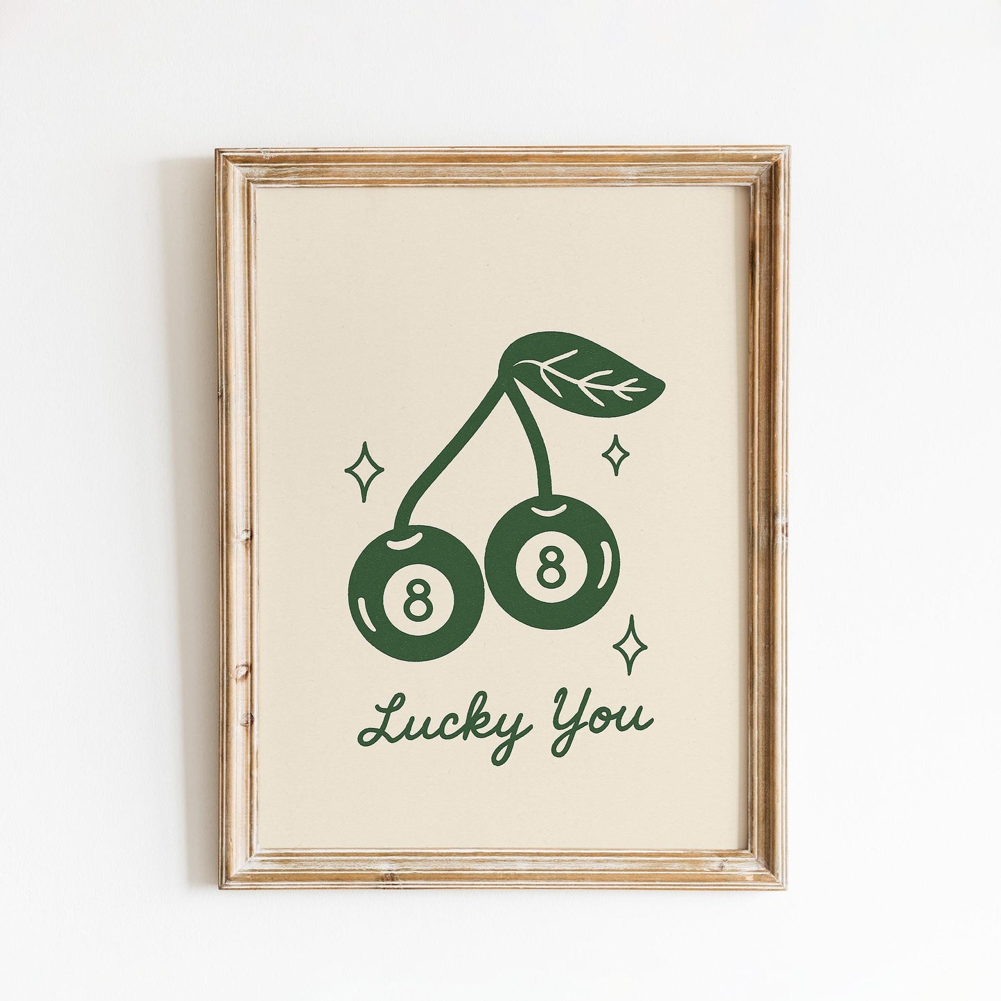 Lucky You Poster – Retro Cherry 8 Ball Minimal Line Art Print
